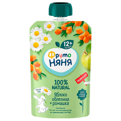 Пюре Яблоко Облепиха Ромашка с 12 месяцев 90 г ФрутоНяня 91822 1